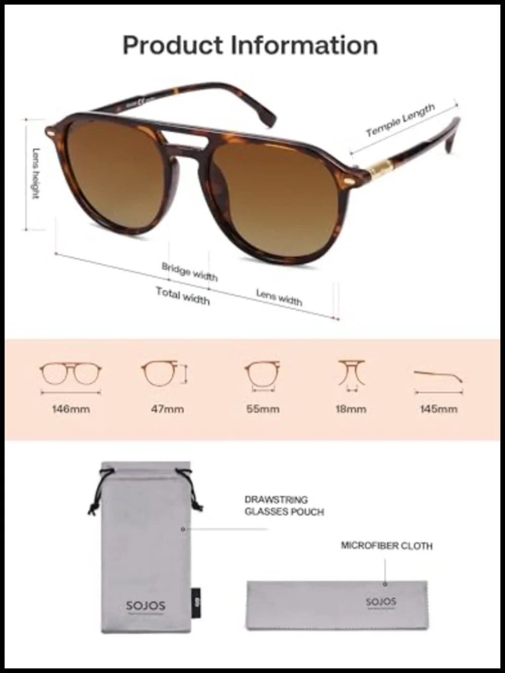 Retro Polarized Aviator Square Sunglasses UV400 Protection